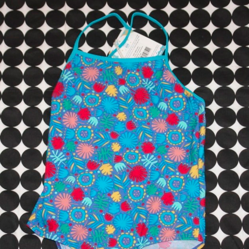 SOLD……NWT Frugi Jungle Jamboree 1-Piece Swimsuit Blue Multicolor Print Size 9/10